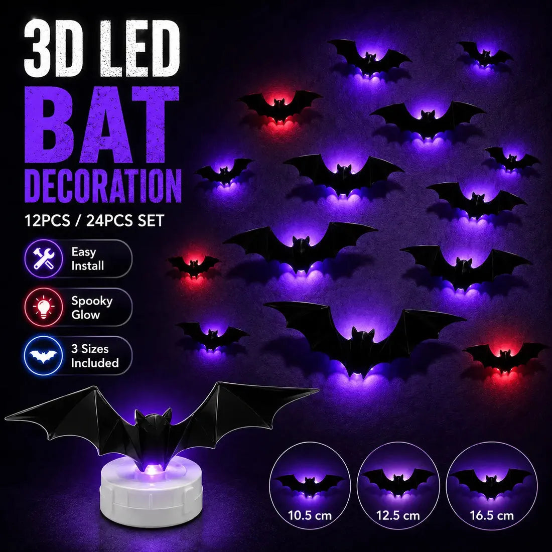 🔥2026 Hot Sale 3D LED Bat Wall Decorations – 12/24/36/48PCS Light-Up Halloween Decor for Walls, Windows & Parties