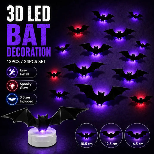 🔥2026 Hot Sale 3D LED Bat Wall Decorations – 12/24/36/48PCS Light-Up Halloween Decor for Walls, Windows & Parties