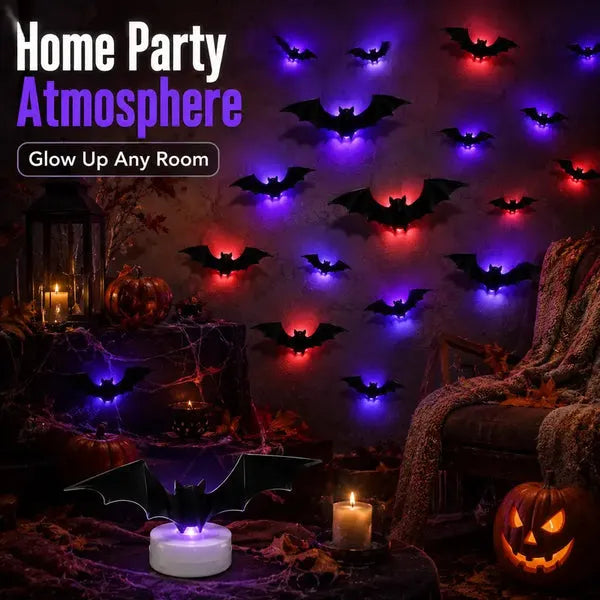 🔥2026 Hot Sale 3D LED Bat Wall Decorations – 12/24/36/48PCS Light-Up Halloween Decor for Walls, Windows & Parties
