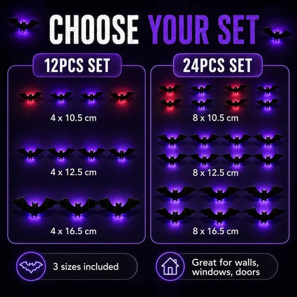 🔥2026 Hot Sale 3D LED Bat Wall Decorations – 12/24/36/48PCS Light-Up Halloween Decor for Walls, Windows & Parties