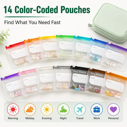 💊 14-Pouch Travel Pill Organizer – Waterproof Medicine & Vitamin Case