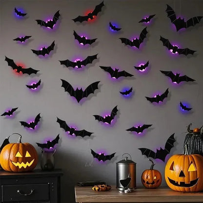 🔥2026 Hot Sale 3D LED Bat Wall Decorations – 12/24/36/48PCS Light-Up Halloween Decor for Walls, Windows & Parties
